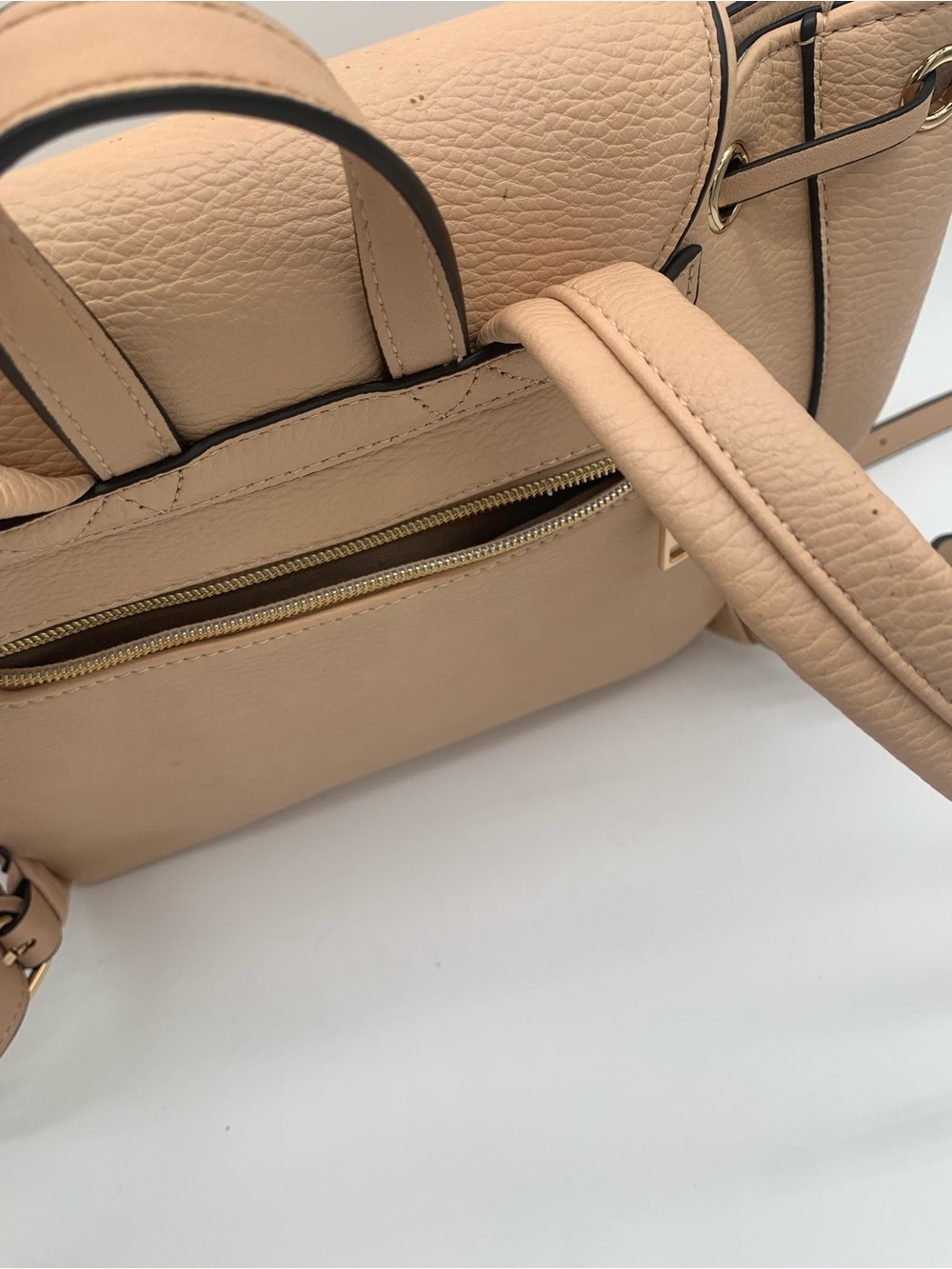 Poppy & Peonies Nude Pebbled Leather Drawstring Backpack - Picture 10 of 16